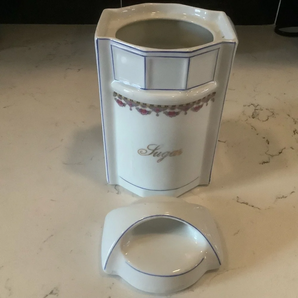 Vintage /antique porcelain ceramic white canister w/lid Sugar canister.Germany
